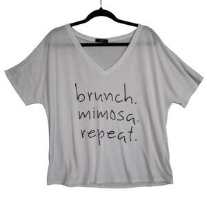 Written Womens Graphic Tee Size Small Brunch Mimosa Repeat White Flowy Boxy Crop
